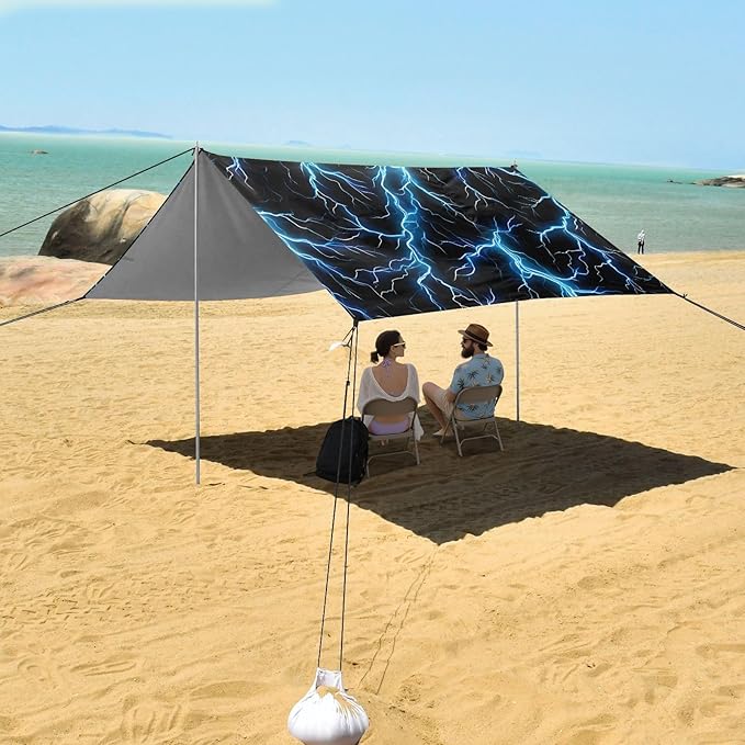ALAZA Light Blue Glowing Lightning Pattern Beach Tent Sun Shelter Portable Canopy Sunshade for Outdoor Camping Picnics Backyard Fun 10x9 ft