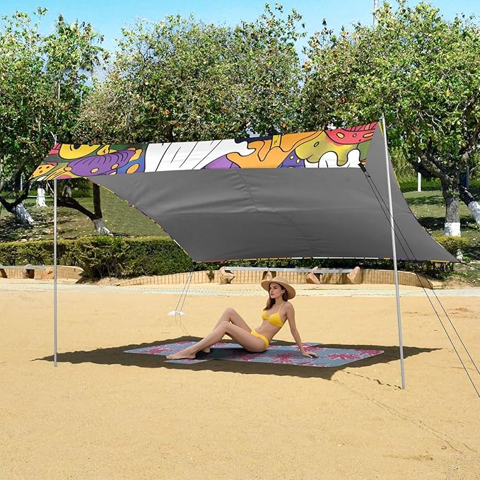 ALAZA Halloween Ghosts Mushroom Beach Tent Sun Shelter UPF50+ Protection Beach Shade Canopy w/ 4 Sandbags for Outdoor Camping Fishing Backyard Fun Picnic 10x9 ft