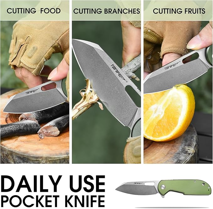 TONIFE Galaxy EDC Folding Pocket Knife with D2 Steel Blade and Aluminum Handle Compact Outdoor Tool for Camping and Everyday Carry (green)