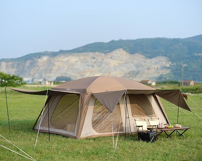 Vidalido 8-10 Person Camping Tent with 3 Door 2 Room Large Family Cabin Tents Double Layer Waterproof Portable Glamping Tent Big Tents for Outdoor Picnic Camping Hiking and Family Gathering