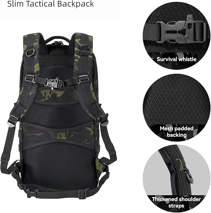 AMHEH 20L 1050D Slim Tactical Backpack - 13 Laptop Suspended Protection Heavy Duty Urban Commuting Everyday Carry Daypack Black Camo