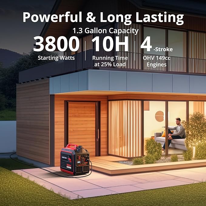 AMERISUN 3800W Portable Inverter Generator with CO Protect Gas Powered Super Quiet and 30A for RV-Ready for Camping Home Emergency Use Tailgating