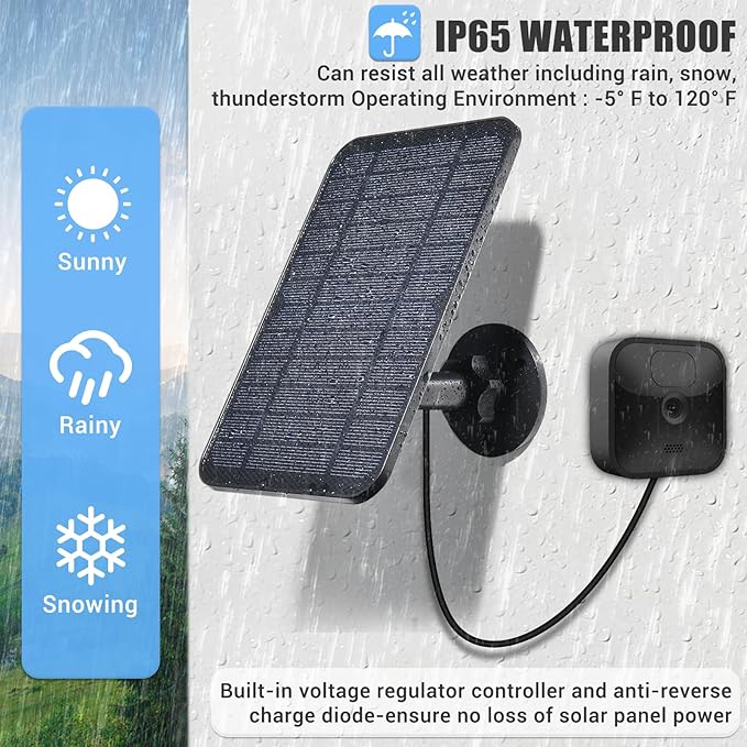 Solar Panel for Blink Camera Solar Panel Compatible with Blink Outdoor (3rd Gen) XT XT2 Camera IP65 Waterproof 13.12ft Cable Wall Mount