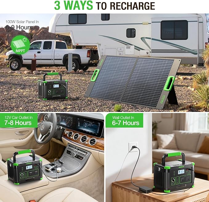 500W Portable Power Station (1000W Peak) 2x 110V AC Outlets &amp 60W USB-C PD 10-Output Portable Power Bank with Wireless Charger for Camping RV Travel and Home Emergency Power Backup Off-Grid Li
