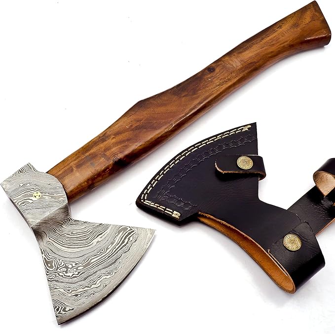 Custom Handmade Damascus Steel Viking Axe with Gorgeous and Solid Wood Handle (Y-03)