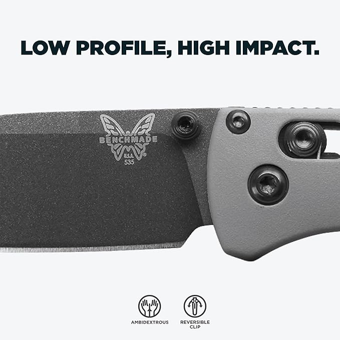 Benchmade - Bugout Outdoor EDC Folding Knife Slim Lightweight Plain Edge Drop-Point Blade CPM-S30V Stainless Steel (58-60HRC) Grivory Handle (535BK-08)