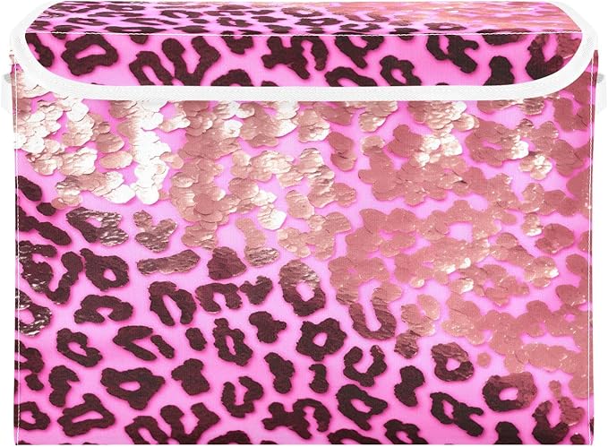 Leopard Gradient Glitter Decoration Sequins Peach Purple Storage Containers with Lids Collapsible Organizing Bins Storage