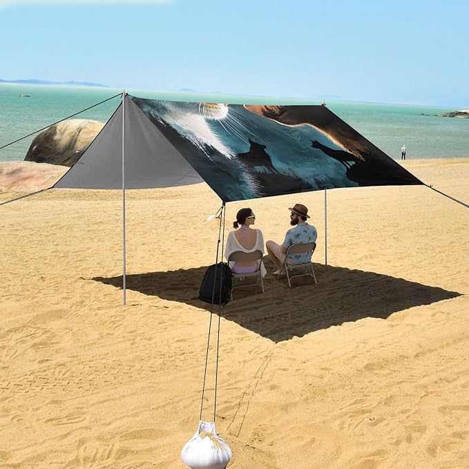 ALAZA Cat Wolf Moon Beach Tent Sun Shelter Portable Canopy Sunshade for Outdoor Camping Picnics Backyard Fun 10x9 ft