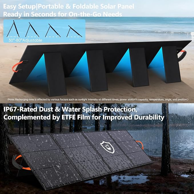 220W Portable Solar Panel 20V 25% High Efficiency N-Type Solar Cell with 4 Adjustable Kickstand IP68 WaterproofFoldable Solar Panel for Camping RV Off Grid Backup