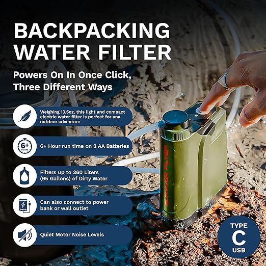 Survivor Filter PRO X - Electric Portable Camping Water Filter - Filters Bacteria Parasite Viral