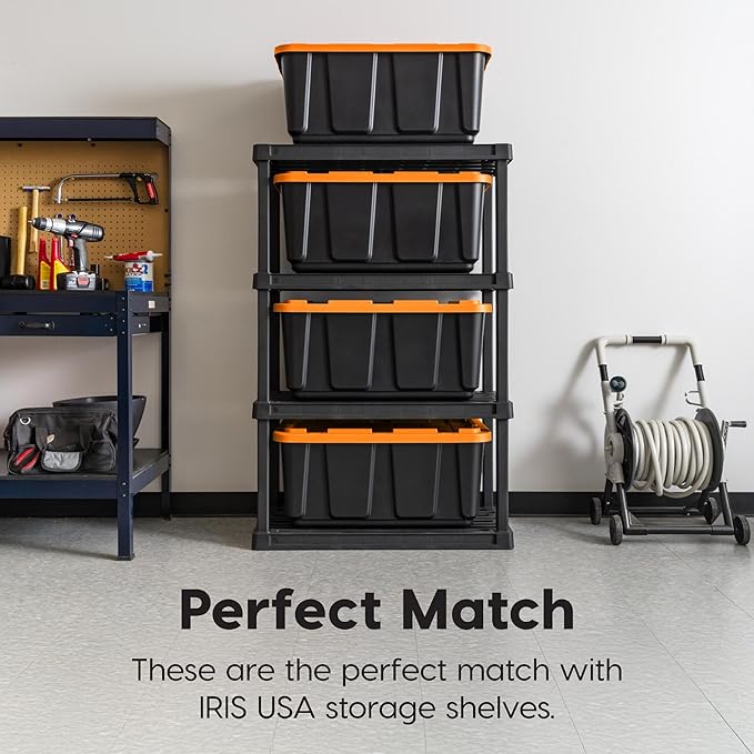 IRIS USA 3-Pack 27 Gallon Storage Bins with Lids |Made in USA| Heavy Duty Plastic Tote Containers for Truckbed Tool Box Organization Large - Orange