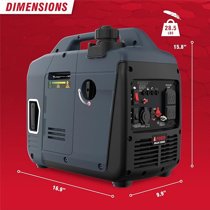 A-iPower 1500 Watt Quiet Portable Inverter Generator Gas Powered Small Ultra Lightweight Quiet Generator for Camping Tailgating Home Backup Emergency EPA &amp CARB Compliant CO Sensor (SUA1500i