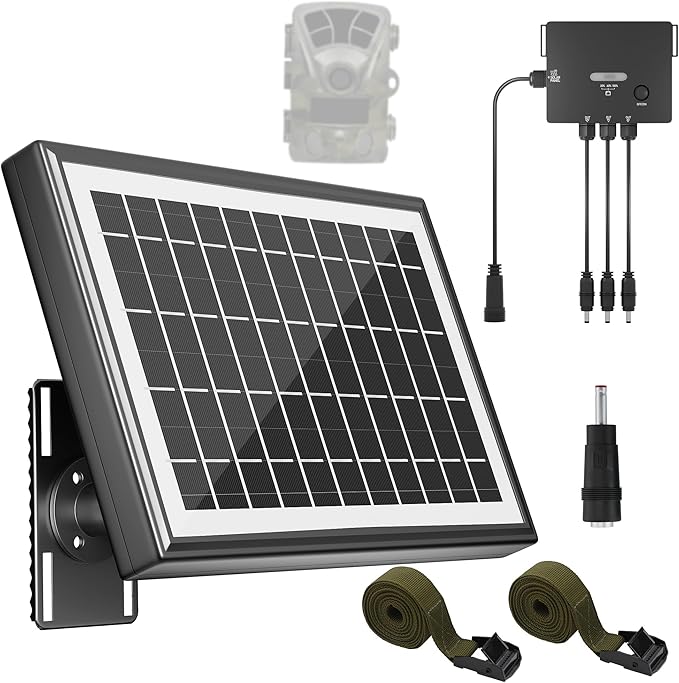SUNAPEX Solar Panel for Trail Camera Solar Battery Charger with Controller and Built-in 7500mA Battery DC 6V/9V/12V Output for Trail Camera Hunting Accessory (6W Solar Panel Kit)