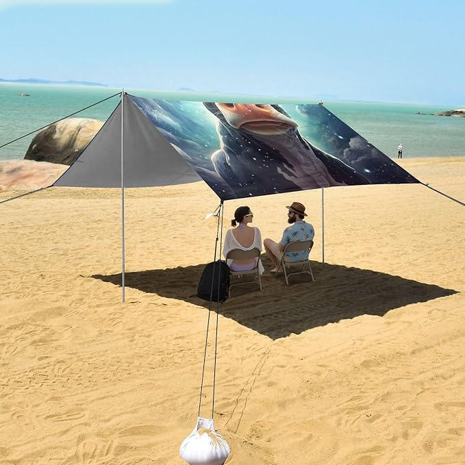 ALAZA Cow Portrait Cartoon Space Beach Tent Sun Shelter Portable Canopy Sunshade for Outdoor Camping Picnics Backyard Fun 10x9 ft