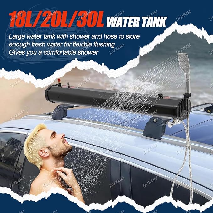 18L/20L/30L Pressurized Water Tank for Camping Showerwith 1.6bar Self-Pressurization Safety Valve &amp 4.92ft Hosefor Camping Shower Solar Roof Rack Shower 30L