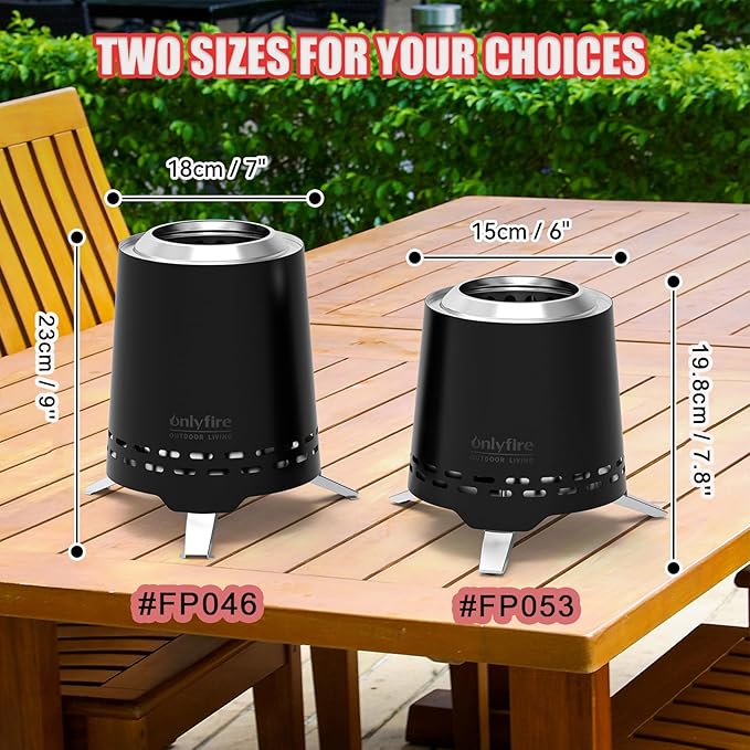 ONLYFIRE OUTDOOR LIVING 2-in-1 Smokeless Fire Pit with Pot Bracket &amp Carry Bag 7.8” Portable Camping Stove Wood Burning Mini Tabletop Fireplace for Patio Backyard RV Tailgating Black FP053