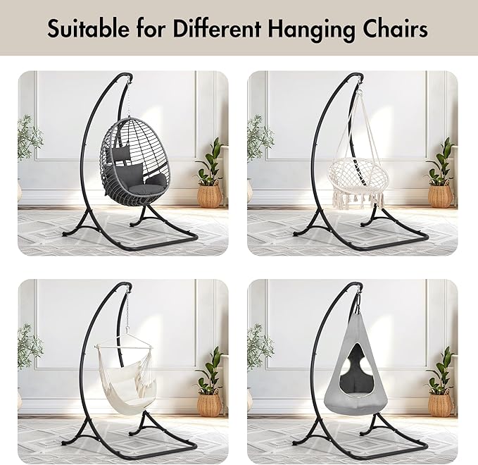 ANOW Heavy Duty Hammock Chair Swing Stand Only Hanging Chair Stand for Outside Max 400 Lbs Black