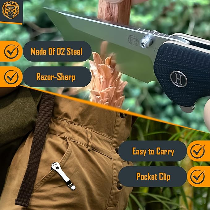 Holtzman's Gorilla Survival Pioneer Folding Knife with G10 Handle and D2 Steel Blade Gift Box Set (Silver) - Ideal for Everyday Carry and Outdoor Use