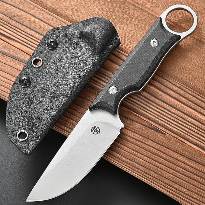 FF103 Fixed Blade Knife AUS-10 Steel Blade Micarita Handle Full Tang Knife for Outdoor Camping Hunting Fishing Working(Black)