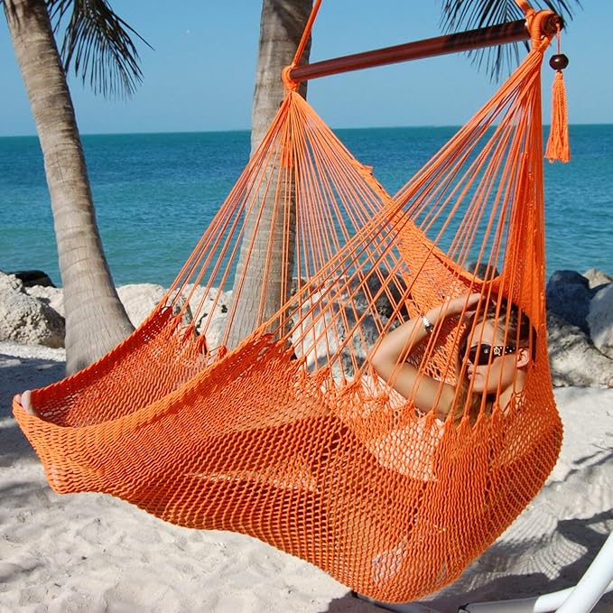 Large Caribbean Hammock Chair - 48 Inch - Polyester - Hanging Chair - Orange