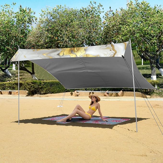 ALAZA Marbl with Gold Beach Tent Sun Shelter Portable Canopy Sunshade for Outdoor Camping Picnics Backyard Fun 10x9 ft