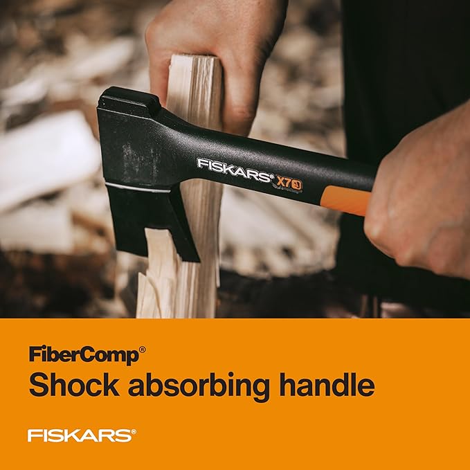Fiskars X7 Small 14 Hatchet Axe with Sheath for Chopping Wood Kindling for Campfires Outdoors &amp Camping Insert-Molded Forged Steel Head Low-Friction Blade Shock Absorbing Handle &amp Non-Sli