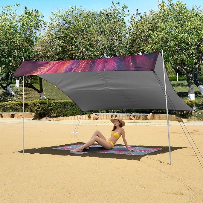 Carnival Masquerade Mask Mardi Gras Beach Tent Sun Shelter Set UPF50+ UV Protection 10.5 x 9.19 FT Camping Shade Canopy with Sandbags Sand Anchors Carrying Bag and Others