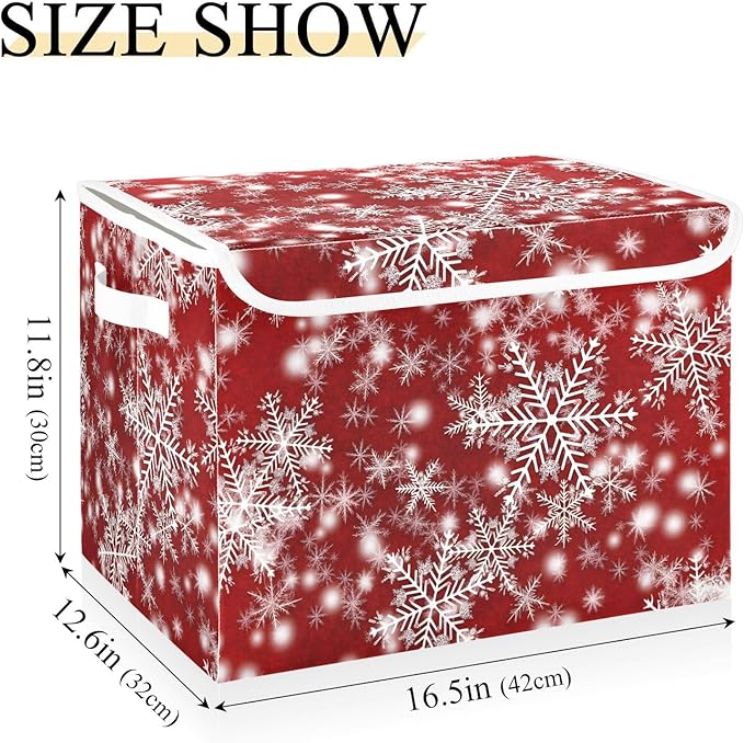 senya Christmas Baskets Collapsible Storage Bins with Lids Christmas Background with Snowflakes Red Storage Boxes Clothes Baskets for Organizing