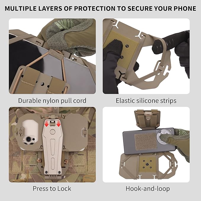 Tactical Gear Plate Carrier Vest Accessories 90° Rotating MOLLE Phone Holder for 4.7-7.8 Screens Foldable Tactical Phone Chest Mount Holder for Police &amp Airsoft Gear