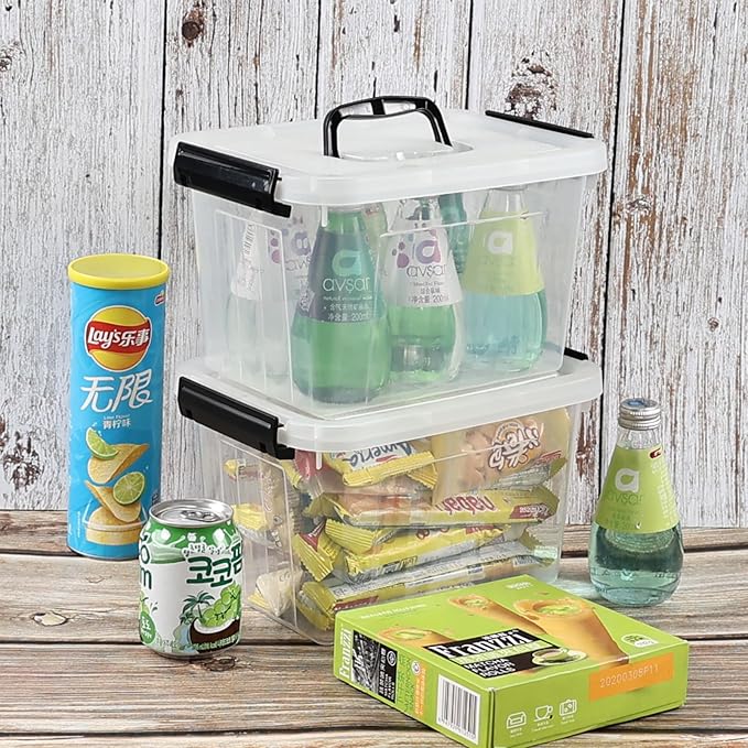 Wekioger 4 Pack 6 Quart Latching Box Clear Lidded Storage Bins Small Container with Handle