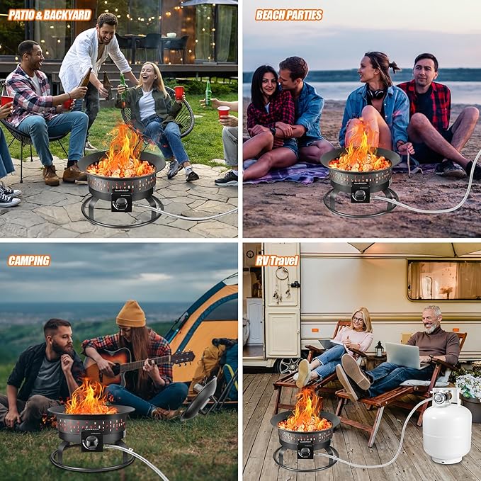GasBRUH 19″ Outdoor Portable Propane Fire Pit with Grill Grate Cover&ampCarry KitFireplace60000 BTU Camping Propane FirepitPortable Gas Fire Pit for Outside PatioCampingRVSmokeless Gas Firebo