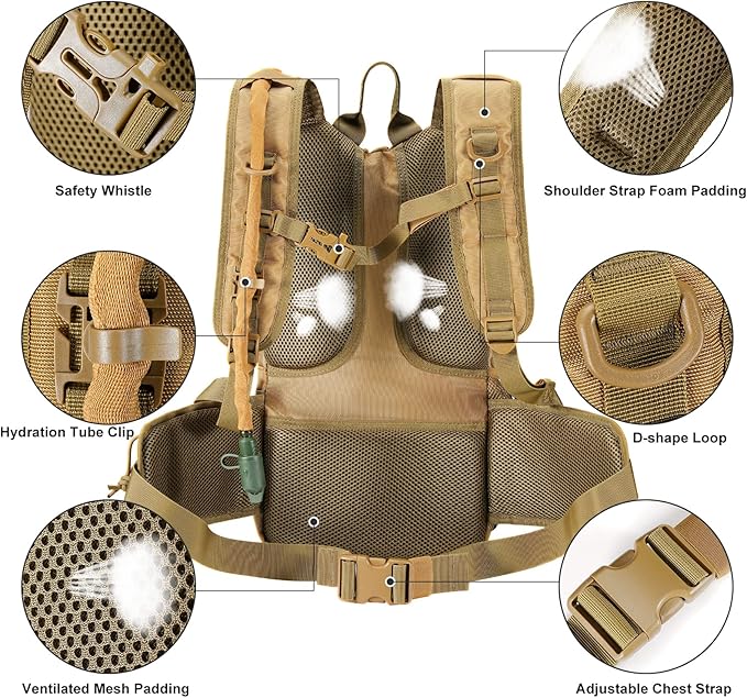 Tactical Hydration Pack Lightweight Insulation Water Backpack Molle Hydration Backpack for Hiking Running Cycling Climbing Hunting Fishing