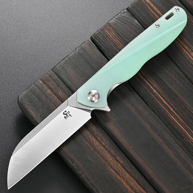 Sitivien ST103 Folding Knife D2 Steel Blade+G10 Handle Pocket Knife EDC Tool Knife for Outdoor Camping Hunting Survival (Jade)