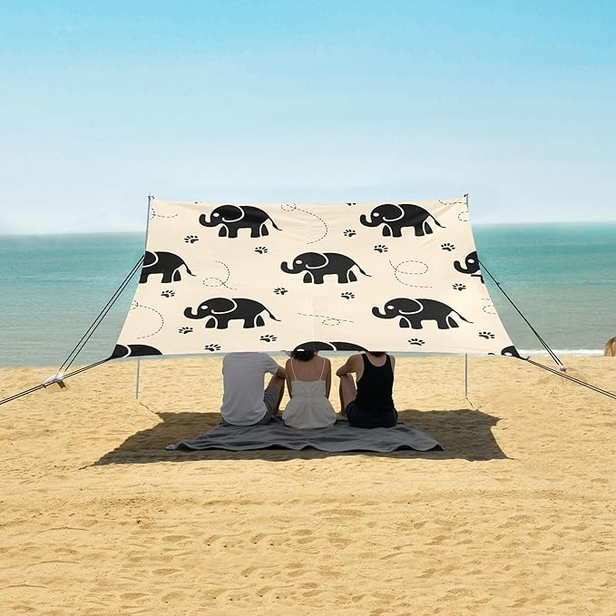 Elephant Beach Canopy Sun Shelter with Sandbags &amp Sand Shovel &amp Windproof Ropes - Portable 110x126 Beach Shade Beach Tent for Camping Picnics