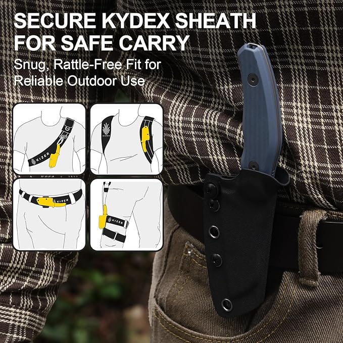 Kizer Bulldog Fix Fixed Blade Knife 2.97 Sheepsfoot 14C28N Blade Hunting Knife with Sheath Blue G10 One-Piece Handle EDC Camping Knives for Outdoor Survival 1116A1