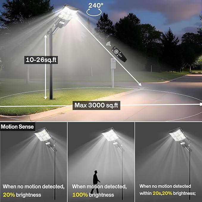 Solar Flood Lights Outdoor 3000W with Motion Sensor 20000LM Super Bright Waterproof Security Lights for Backyard Driveway Garden Yard Garage - Ideal for Homeowners &amp Businesses