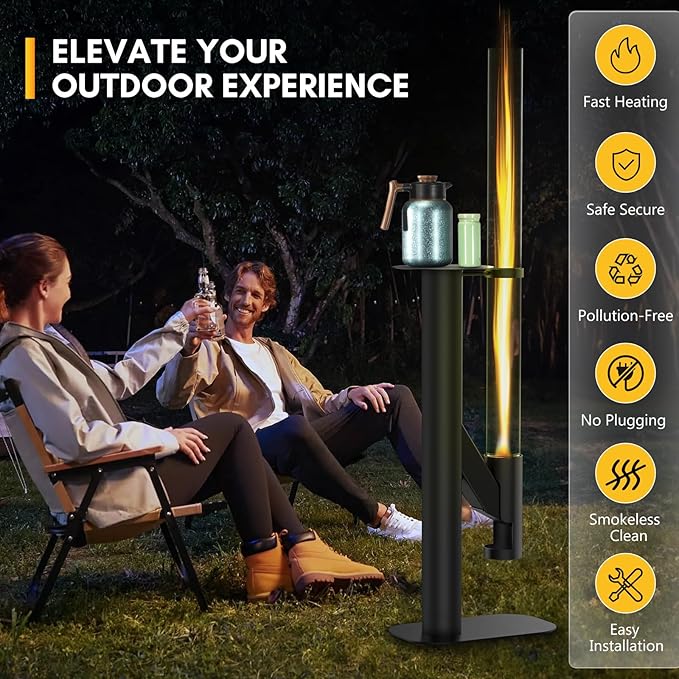 Rayzi 67 Inch Outdoor Pellet Heater Patio Heater Wood Pellet Stove Pellet Fire Pit for Outdoor - Smokeless Wood Pellet Burning Flame Outside Backyard Bonfire Fireplace for Camping Garden Picnic