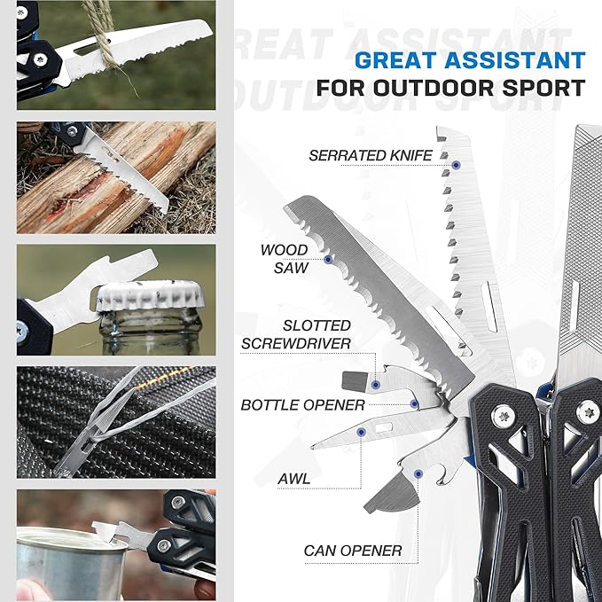 MOSSY OAK Multitool 21-in-1 Stainless Steel Pocket Knife with G10 Handle Screwdriver Sleeve Self-locking Pliers with Sheath-Perfect for Outdoor Survival Camping Hiking Simple Repair
