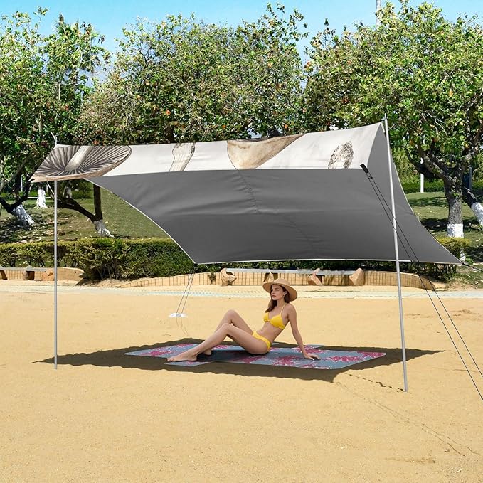 ALAZA Mushroom on Marble Beach Tent Sun Shelter Portable Canopy Sunshade for Outdoor Camping Picnics Backyard Fun 10x9 ft
