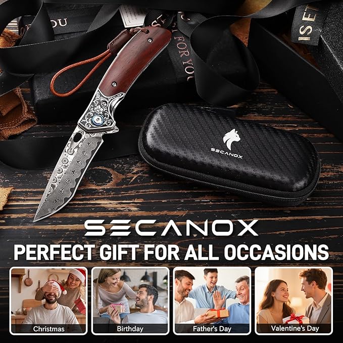 Damascus Pocket Knife with Wood Handle Sharp 3.23 Damascus Steel Blade Folding Knives EDC Knifes for Camping Hiking Collection