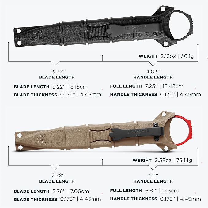 Benchmade - SOCP Knife Double Edge Dagger Blade Plain Edge Black Handle