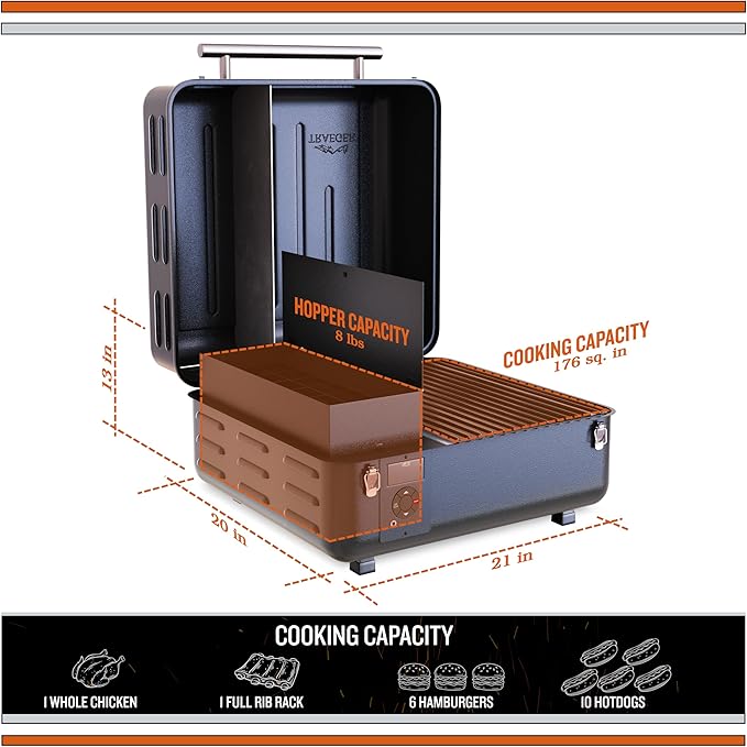 Traeger Grills TFT18KLD Ranger Portable Wood Pellet Grill and Smoker – Electric Tabletop Pellet Smoker with Digital Arc Controller Cast Iron Griddle For Tailgating and Outdoor Cooking
