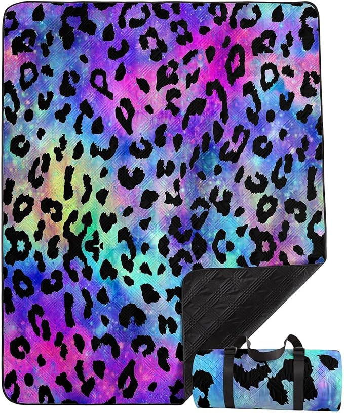 Outdoor Picnic Blanket Portable Ultrasonic Waterproof Picnic Mat Color Leopard Printed Camping Beach Mat for Sand and Wet Grass Hiking (Color Leopard S)