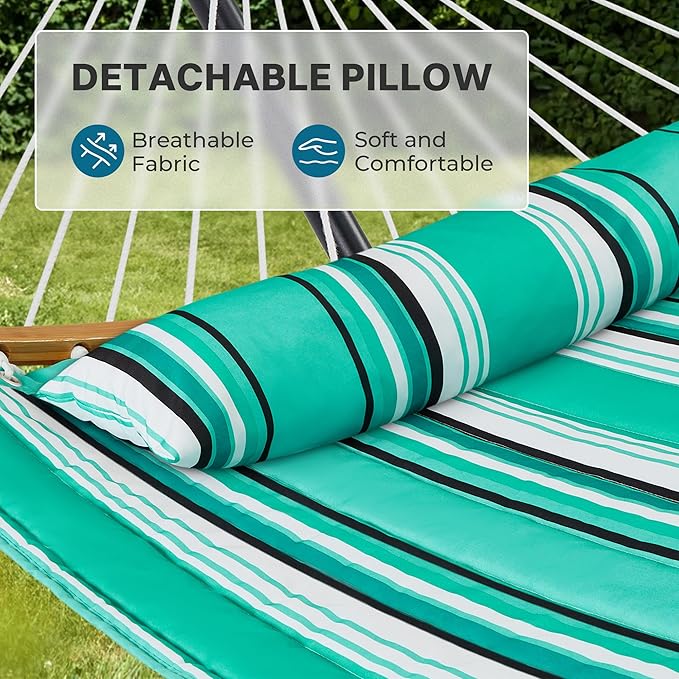 SUPERJARE Hammock with Stand 2 Person Heavy Duty Hammock with Padded Cotton Detachable Pillow &amp Strong Curved-Bar &amp Portable Carrying Bag Perfect for Outdoor &amp Indoor Mint Green with S