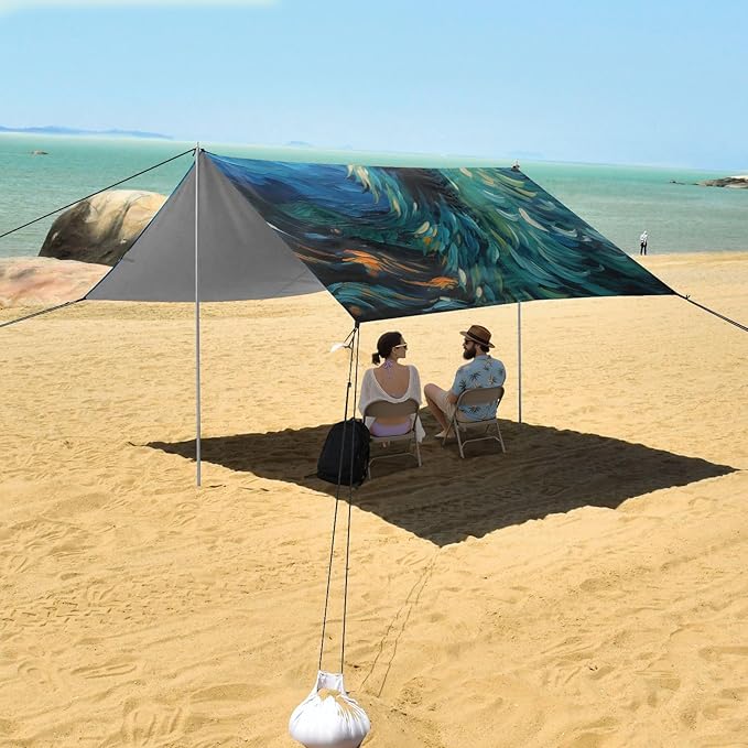 ALAZA Wolf Starry Night Galaxy Beach Tent Sun Shelter Portable Canopy Sunshade for Outdoor Camping Picnics Backyard Fun 10x9 ft