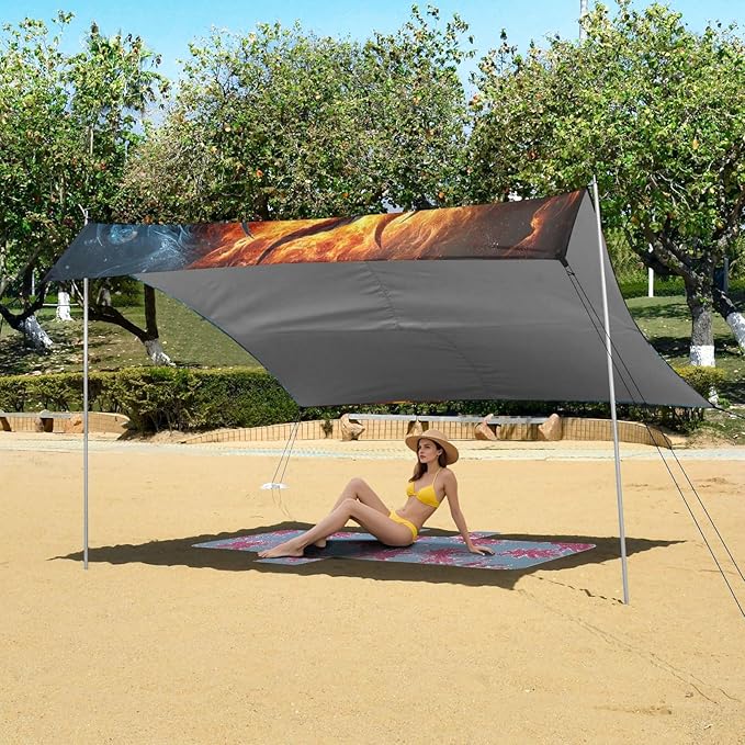 ALAZA Ice &amp Fire Dragons Beach Tent Sun Shelter UPF50+ Protection Beach Shade Canopy w/ 4 Sandbags for Outdoor Camping Fishing Backyard Fun Picnic 10x9 ft