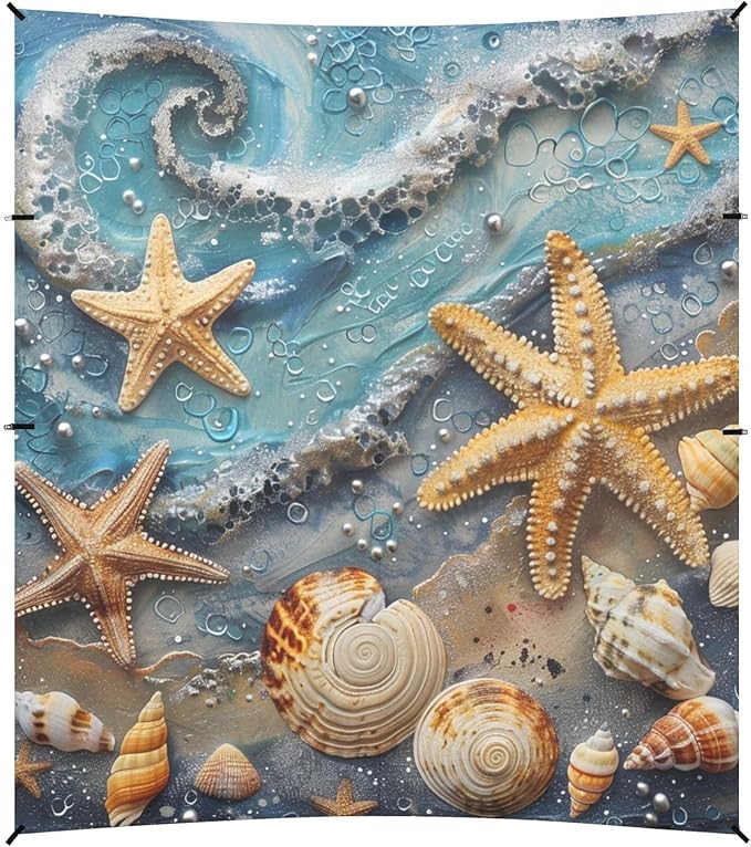 ALAZA Starfish and Seashell Sea Beach Tent Sun Shelter Portable Canopy Sunshade for Outdoor Camping Picnics Backyard Fun 10x9 ft