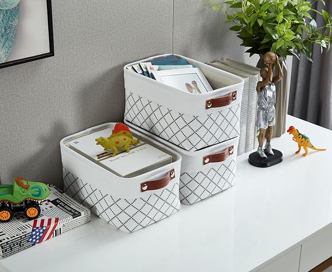 DECOMOMO Small Storage Basket Closet Storage Bins Baskets for Organizing Shelves (White Check Small - 6 Pack)