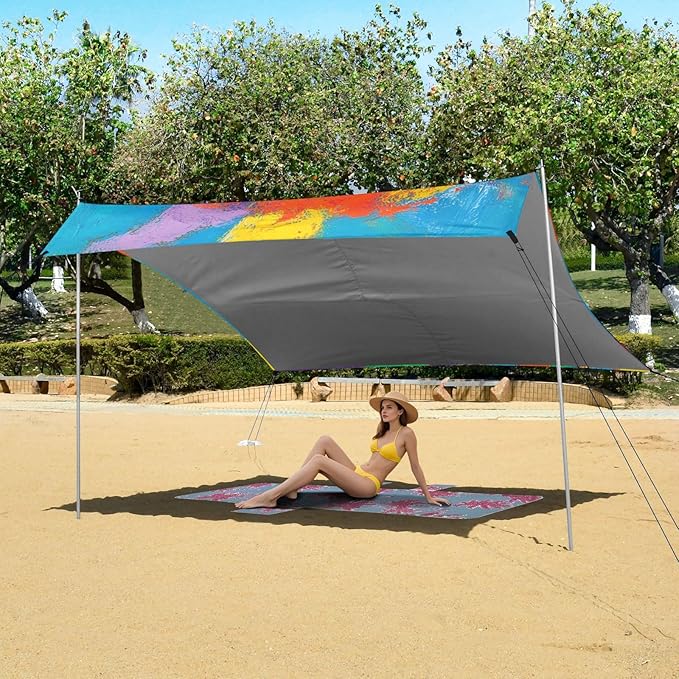 Clown Making Funny Faces at The Circus Foldable Beach Tent UPF50+ Water-Resistant Shade Sun Shelter with Sand Shovel for Backyard and Camping