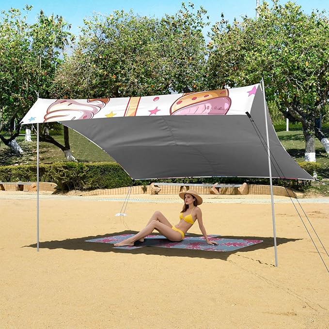 ALAZA Miyazaki Hayao Style Ice Cream Seamless Pattern with White Background Beach Tent Sun Shelter Portable Canopy Sunshade for Outdoor Camping Picnics Backyard Fun 10x9 ft
